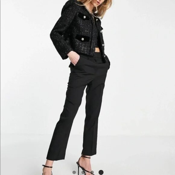 River Island Black Button Front Tweed Boucle Blazer Jacket Size 12 - Picture 2 of 7